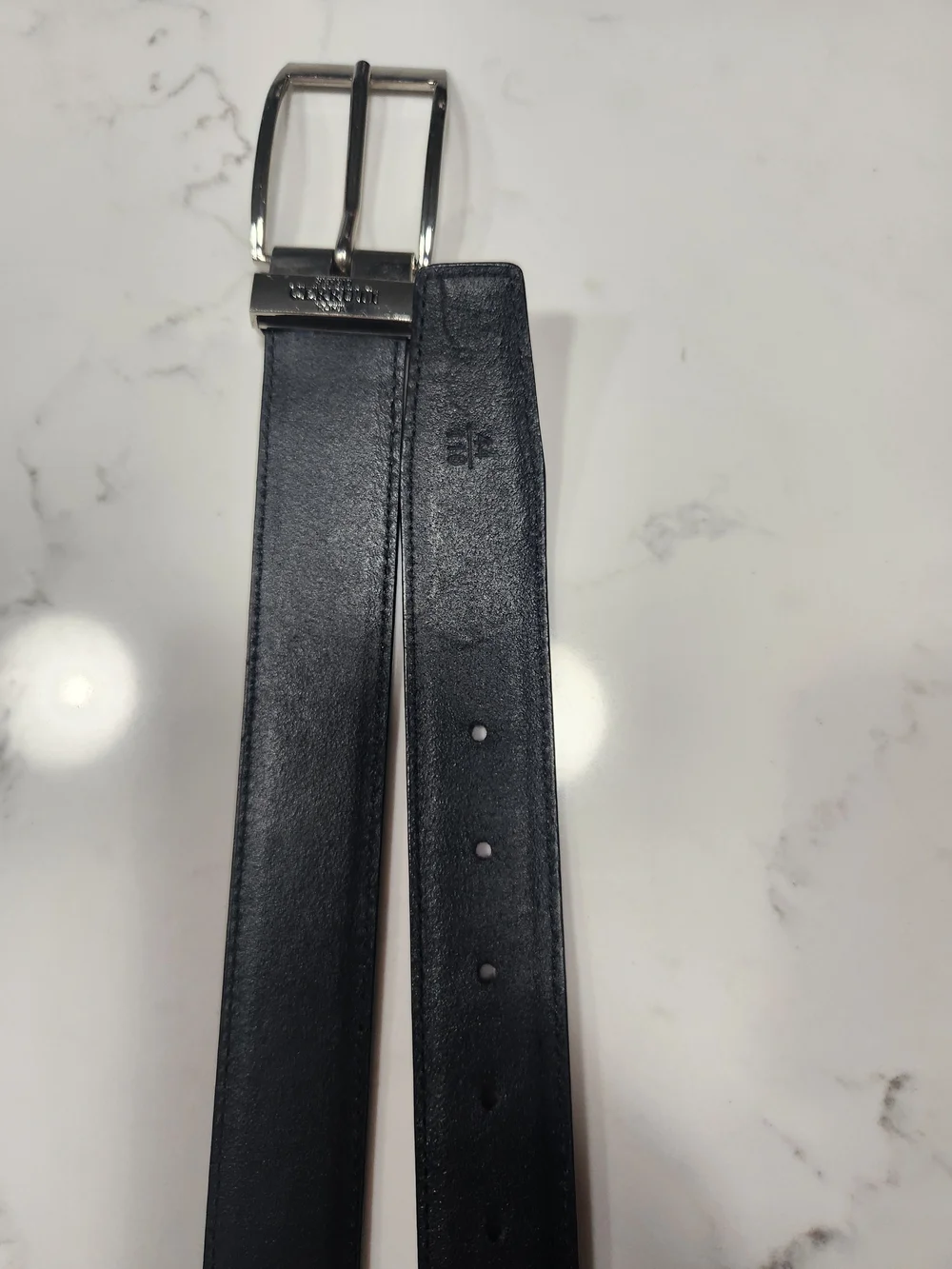 Sergio Cerruti Men's Black Leather Belt with Polished Silver Buckle